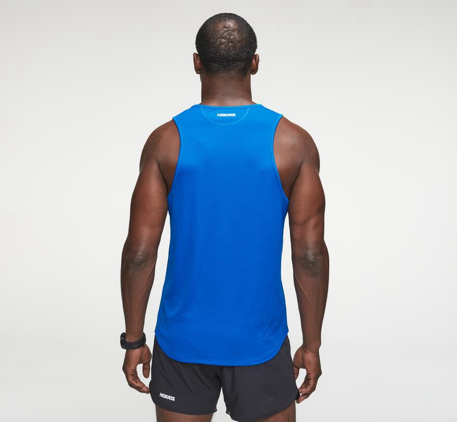 Tops Mens - Hoka One One Performance Tank - Blue - IMVKYAB-74